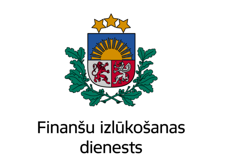 Latvijas valsts mazais ģerbonis un uzraksts Finanšu izlūkošanas dienests. FID vizuālās identitātes zīme. 