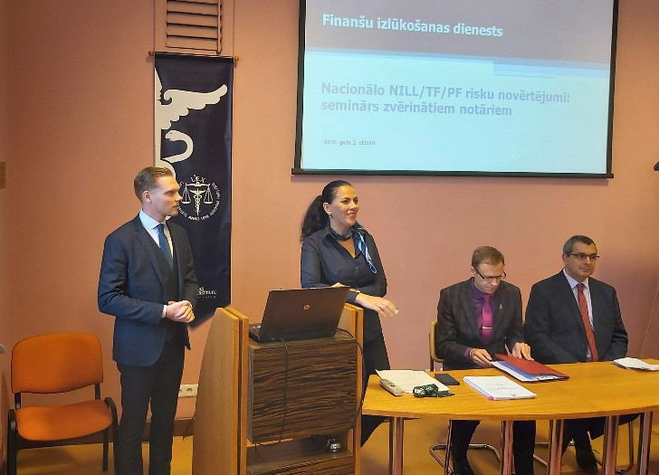 From the left: Mr. Toms Platacis, Ms. Ilze Znotiņa (the FIU Latvia), Mr. Aigars Kaupe (Latvian Council of Sworn Notaries), Mr. Yehuda Shaffer (an expert on AML).